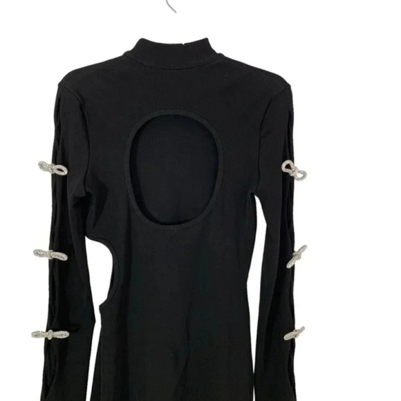 NWT MACH & MACH Crystal Embellished Bow Cut-Out Mini Dress Black Knit Size 10 - Picture 4 of 16